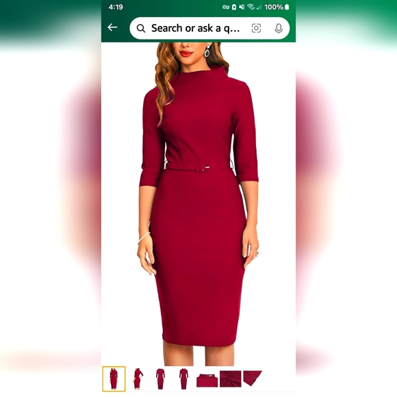 Women 1950's Vintages 3/4 sleeve Elegant Collar Cocktail Evening Dress - Picture 8 of 8